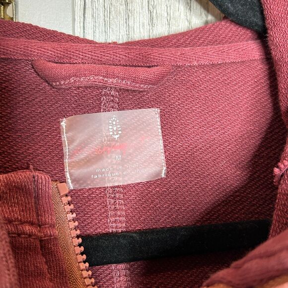 Free People Movement Only One Hoodie Womens Medium Full Zip Cotton Red Color - Picture 8 of 9